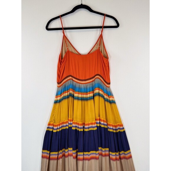 Anthropologie Tanvi Kedia Dress Orange V Neck Midi Striped Tiered Flowy Small - Picture 10 of 12